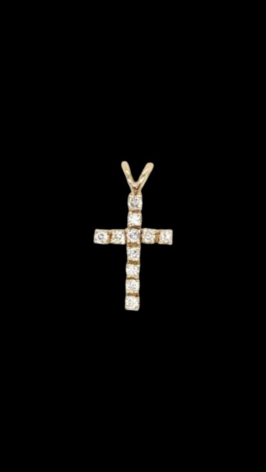 14K Yellow Gold Diamond Cross Pendant
