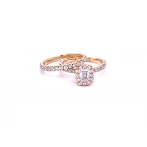 14K Yellow Gold 1 7/8ctw Diamond Wedding Set with 1/2ct Emerald Center