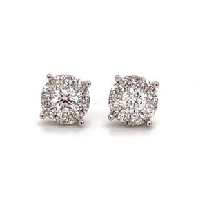 14K White Gold 5/8ctw Diamond Cluster Earrings