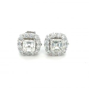 14K White Gold .93ctw Asscher Diamond Framed Earrings