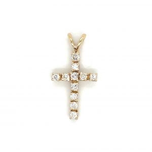 14K Yellow Gold Diamond Cross Pendant
