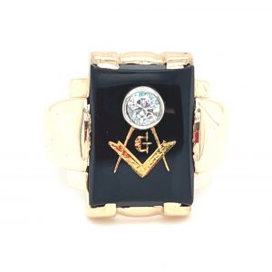 14K Yellow Gold .10ct Diamond Men's Black Onyx Mason Ring