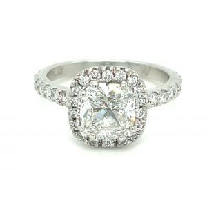 Platinum 3.15ctw Diamond Cushion Engagement Ring GIA Cushion H SI2 EX VG None