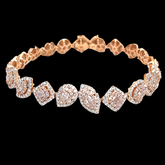 14K Rose Gold Mixed Fancy Shape Pink Diamond Bracelet With 6.41ctw Diamonds