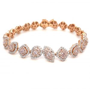 14K Rose Gold Mixed Fancy Shape Pink Diamond Bracelet With 6.41ctw Diamonds